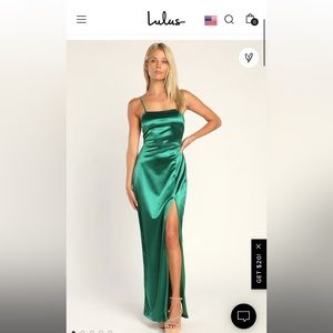 Lulu’s Meant to be Romanced Emerald Green Satin Column Maxi Dress
